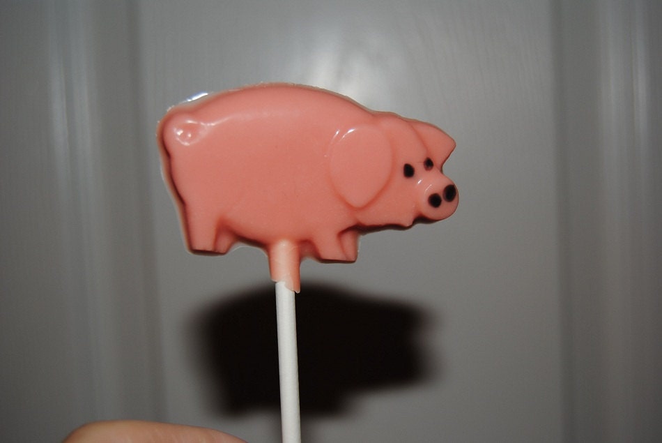 12 Chocolate Barnyard Cow, Horse, Pig, Sheep, And Rooster Lollipops