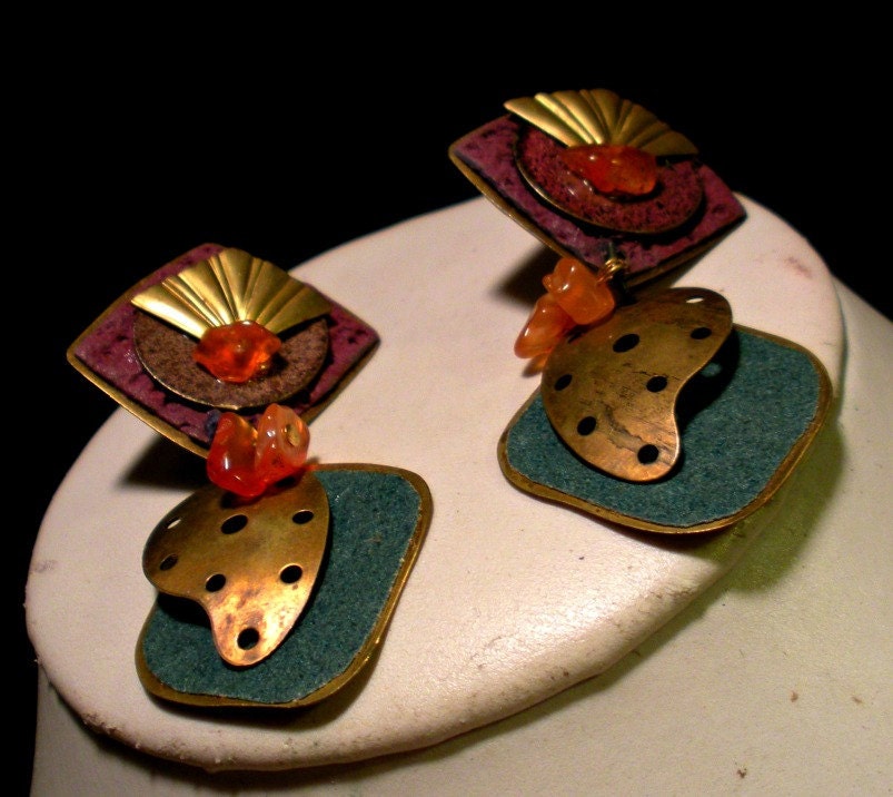 Colorful Multi-Shape Eighties Patina Earrings