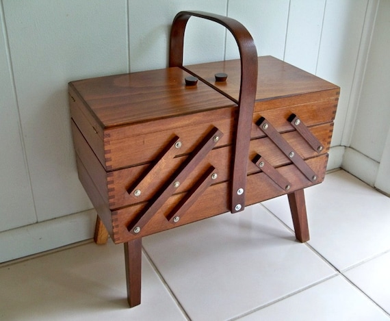 Wood Sewing Box Large Fold Out Vintage Accordian By Mrsrekamepip