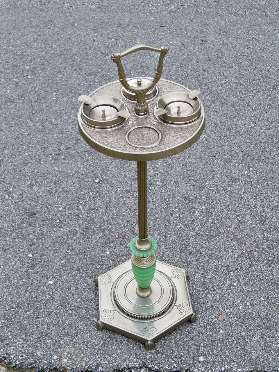Jadite Glass Art Deco Floor Stand ASHTRAY with by MrsRekamepip