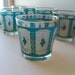 8 Barware Tumblers Gold RiM Aqua Color Mid Century Design  Vintage Estate