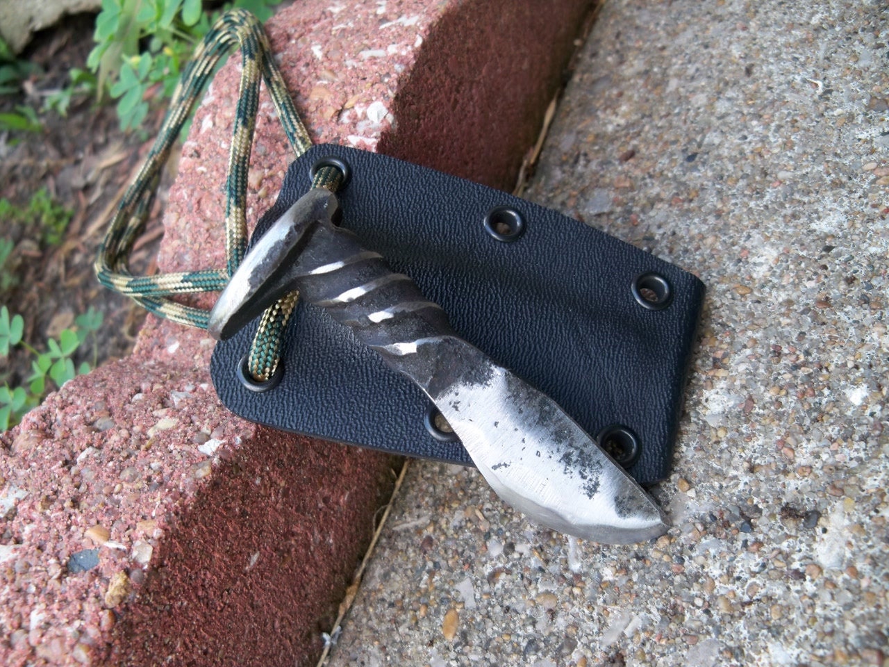 Railroad Spike Knife MINI with Twisted Handle NECK KNIFE w custom fitting kydex sheath