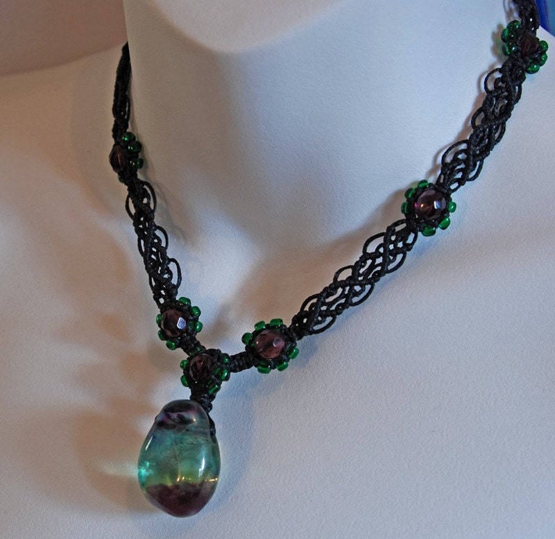 Fluorite Crystal Pendant Macrame Necklace