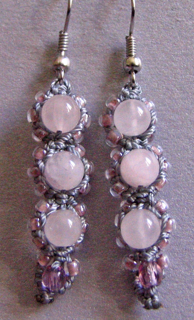 Rose Quartz Macrame Earrings