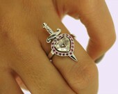 Diamond Heart and Ruby Dagger Ring in 18ct White Gold