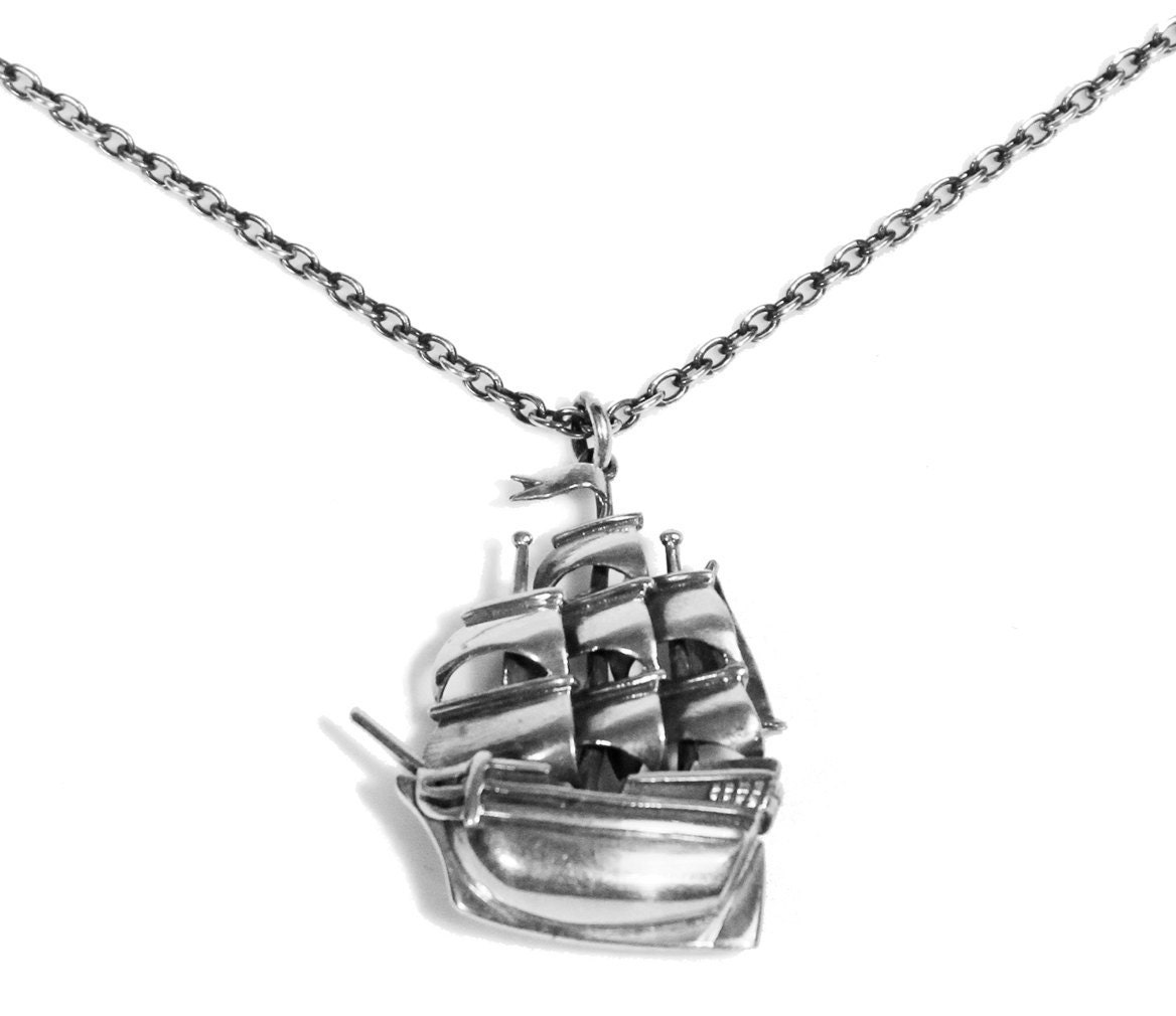 Sterling Silver Sailing Ship Pendant on Chain