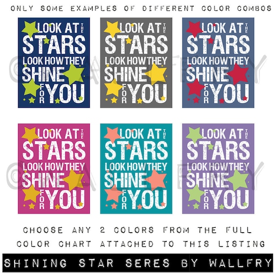 Nursery decor, baby nursery art. Nursery wall quote, inspirational typography print. Song lyrics look at the stars. 11x14 print by Wallfry