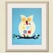 Owl nursery art. 8x10 print for baby. Modern decor artwork owls in tree theme for child kids boys and girls room. Bue polka dots