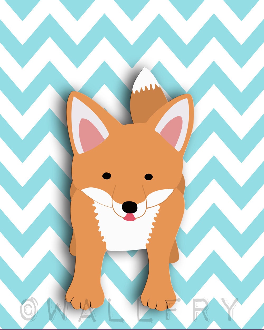 Fox chevron nursery artwork print. 11x14 Woodland forest animals, friends & critters art picture for baby and kids playroom