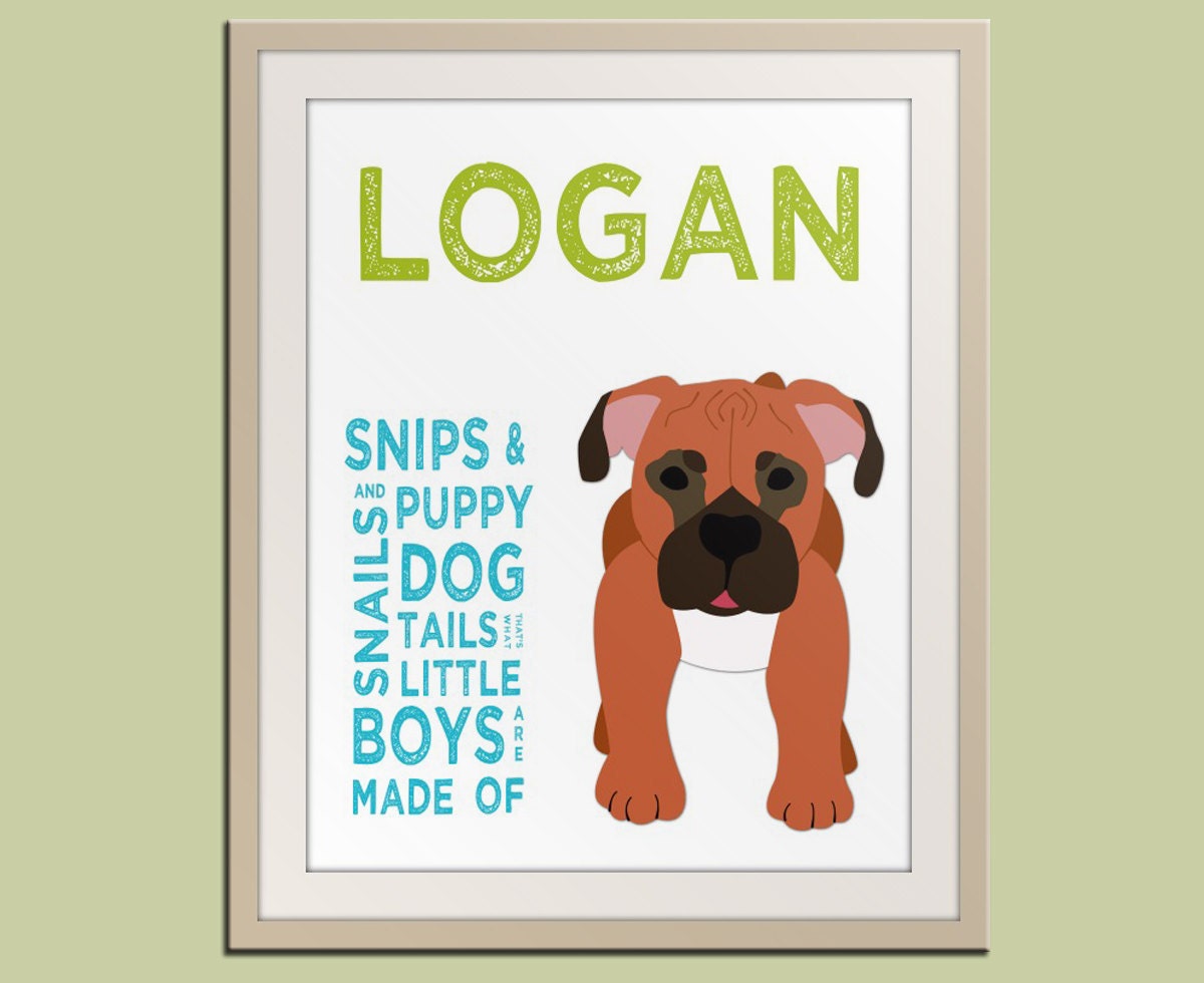 Personalized children art print. Baby boy nursery art. Baby nursery wall art. Kids wall art. Boy name art. 8x10 Dog print by WallFry