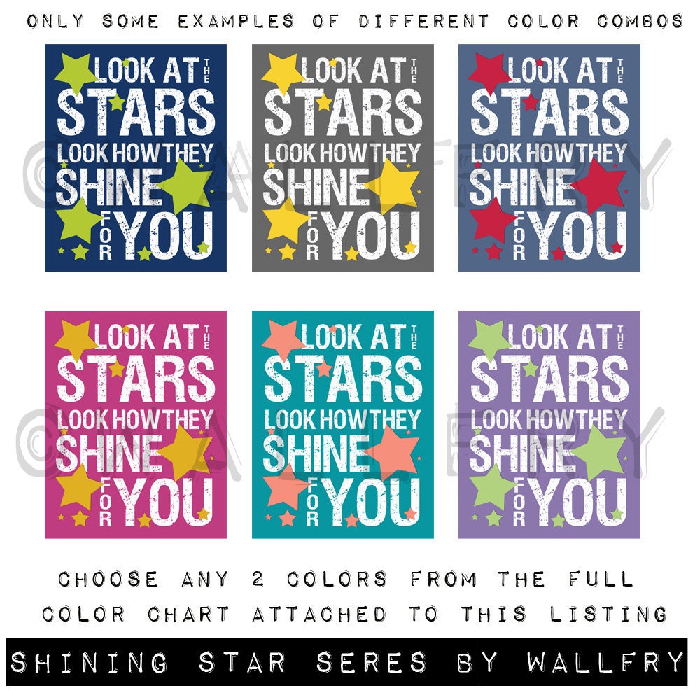 Nursery decor, baby nursery art. Nursery wall quote, inspirational typography print. Song lyrics look at the stars. 11x14 print by Wallfry
