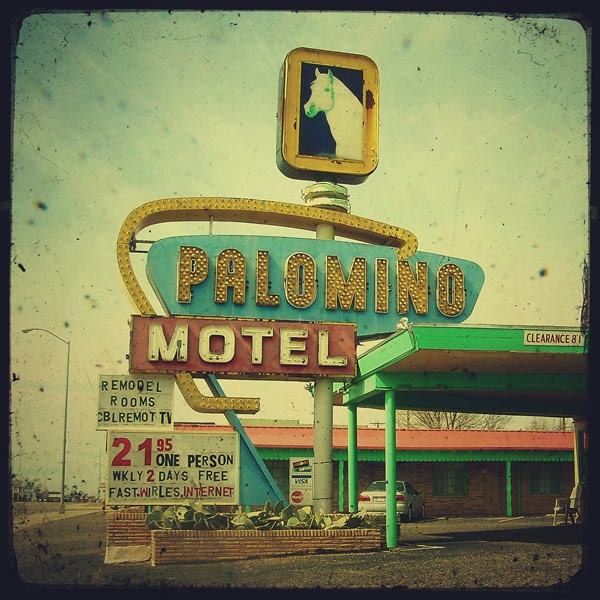 Palomino Motel - 8x8 american route 66 sign retro TTV photo from a roadside motel. Buy one get one free sale.