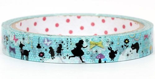 Kawaii Deco Tape Adhesive Stickers - Alice in Wonderland Blue Silhouette