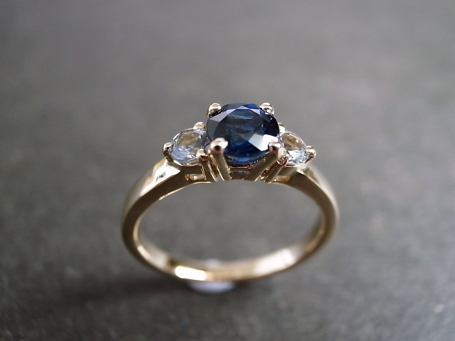 Blue Sapphire and White Sapphire Engagement Ring