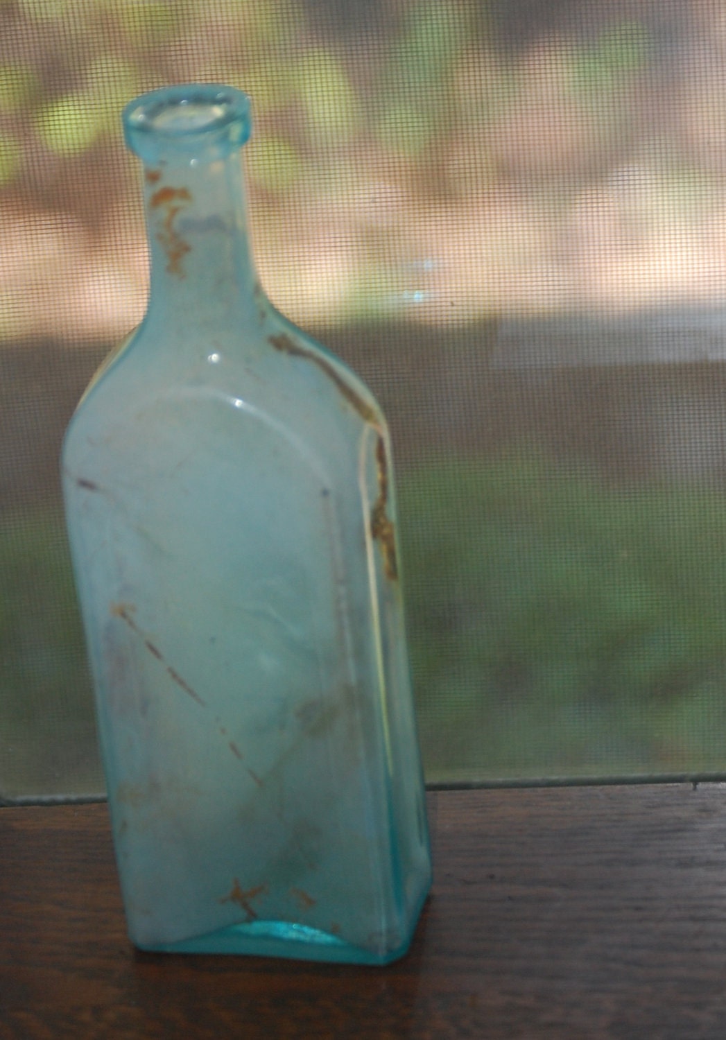antique John C. Baker & Co. aqua glass apothecary medicine bottle, circa 1870