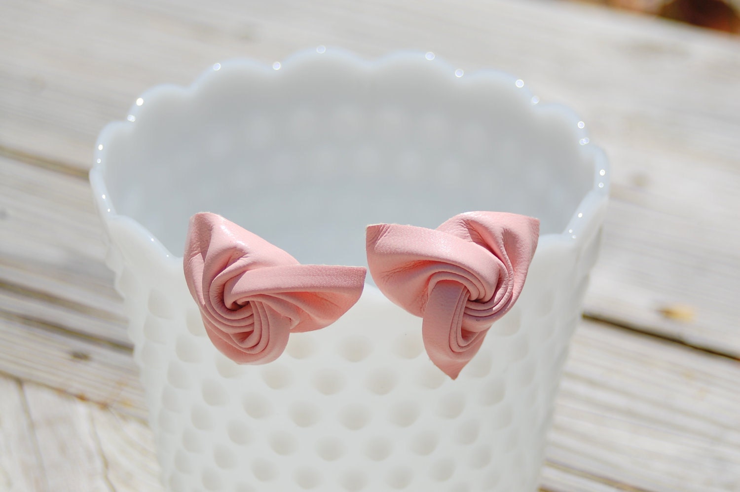 vintage 1960s blush pink leather shoe clips, breast cancer fund