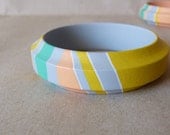 NEW  Pastel colours handpainted wooden bracelet - grey, peach, turquoise, white and yellow