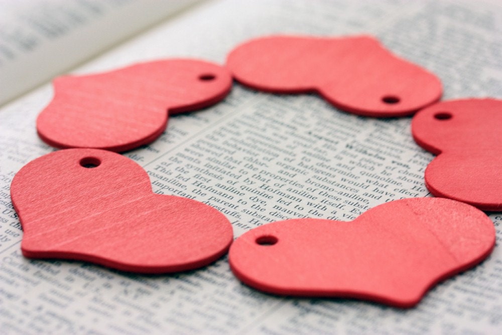 Hand-Stained Wooden Heart Tags - Pink Grapefruit