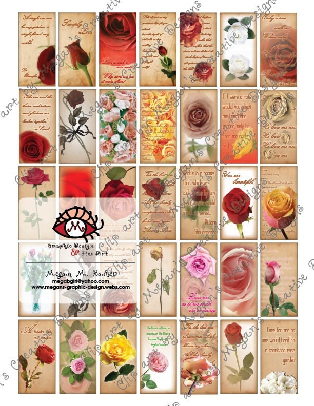 1 x 2 in Domino Roses Digial Sheet Collage Unlimited Printable Graphics