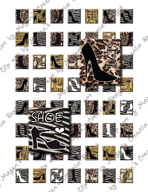 Animal Print Digital Collage Sheet Shoes Scrabble Tile Digital Collage Sheet Printable Unlimited Scrapbooking Jewelry Making .75 x .83 in