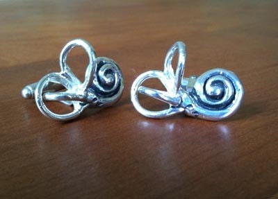 BALANCE Anatomical Inner Ear (cochlea and semi-circular canals) Cufflinks in Sterling Silver