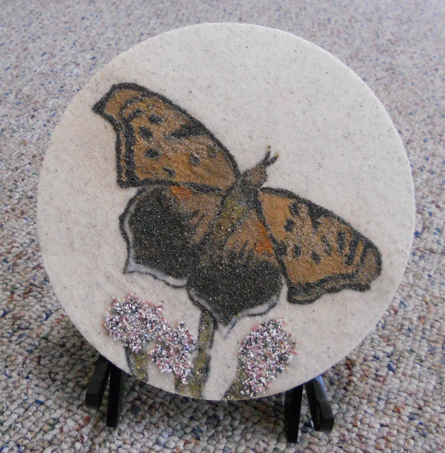 Question mark butterfly with blazing star circle original sand painting outsider art work
