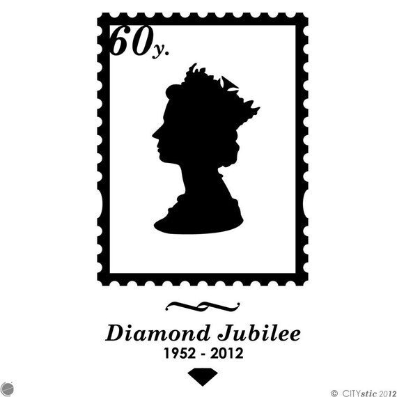 QUEEN - WALL DECAL: Queen Jubilee 60 years Stamp, Queen Elizabeth Face silhouette, crown, vinyl, sticker