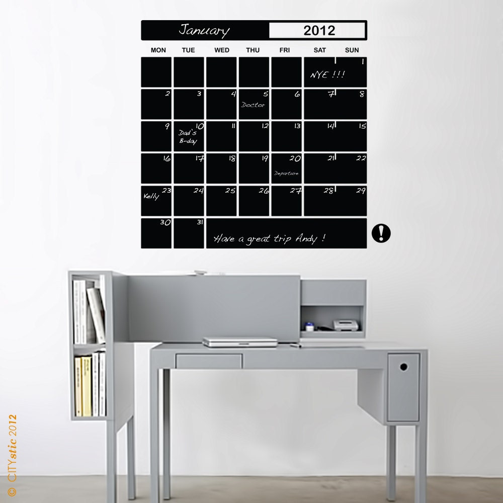 GRAPHIC WALL DECAL : Month Planner Charcoal Schedule planning decal 31 days and memo