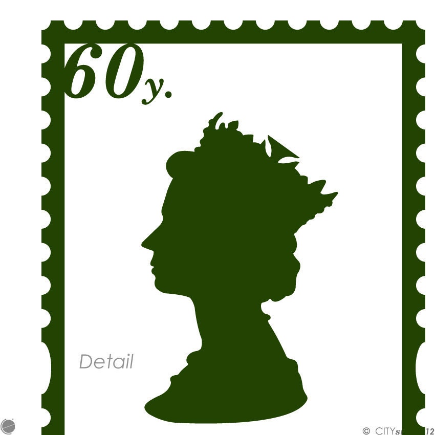 QUEEN - WALL DECAL: Queen Jubilee 60 years Stamp, Queen Elizabeth Face silhouette, crown, vinyl, sticker