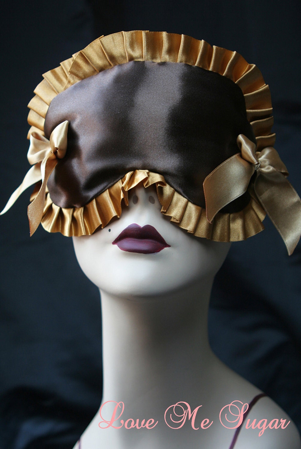 Chocolate and gold Sleepmask Eyemask- MARIETTE-   bows by Love Me Sugar  on Etsy