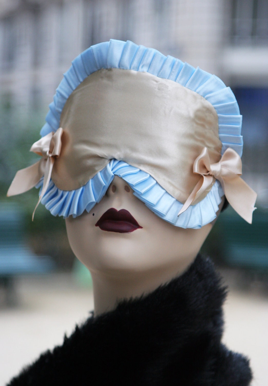 Sleep mask  "Cherie" Adjustable Cream and blue for bride by Love Me Sugar Paris on Etsy