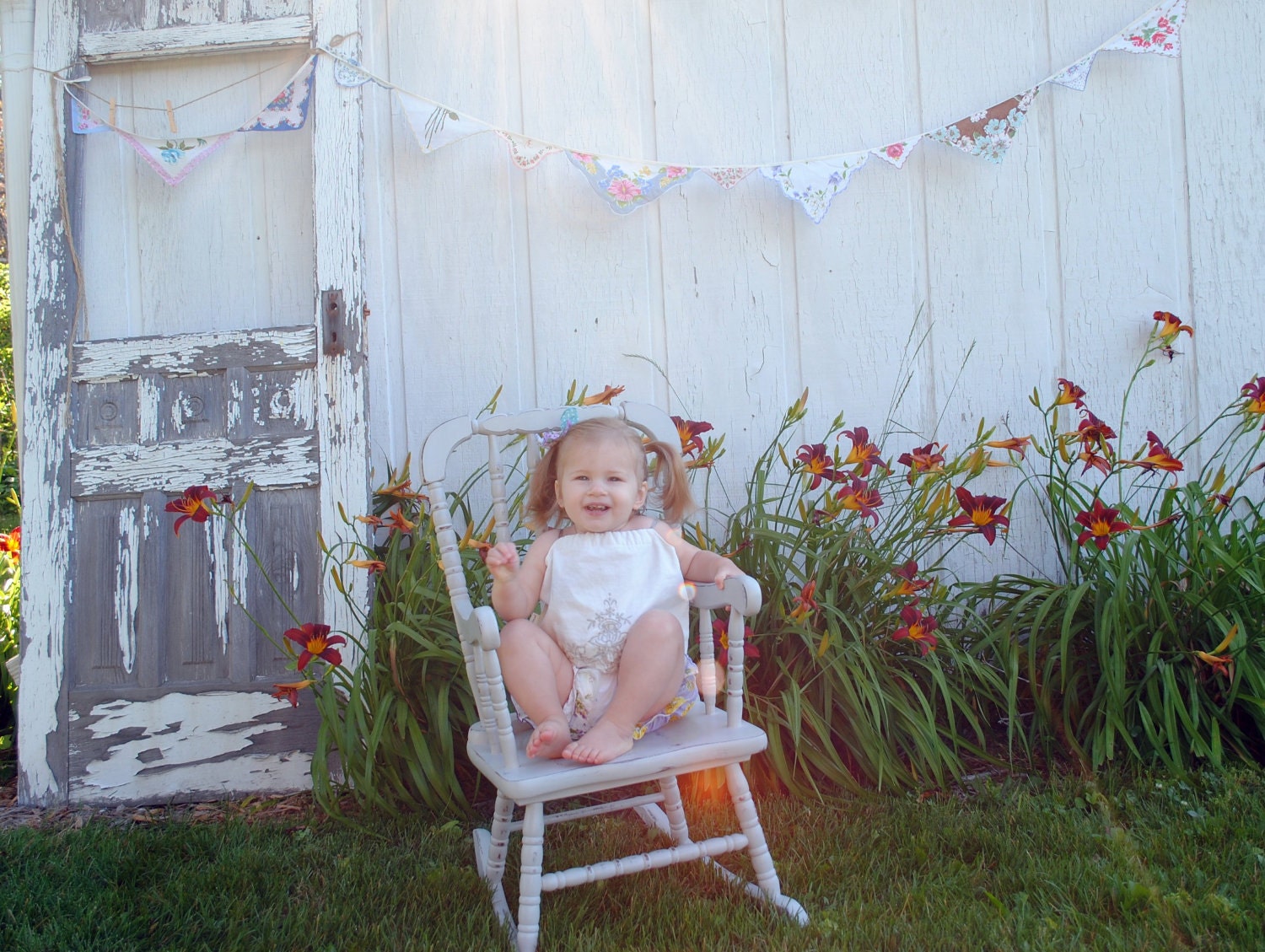 vintage hankie bunting nursery decor photo prop garland