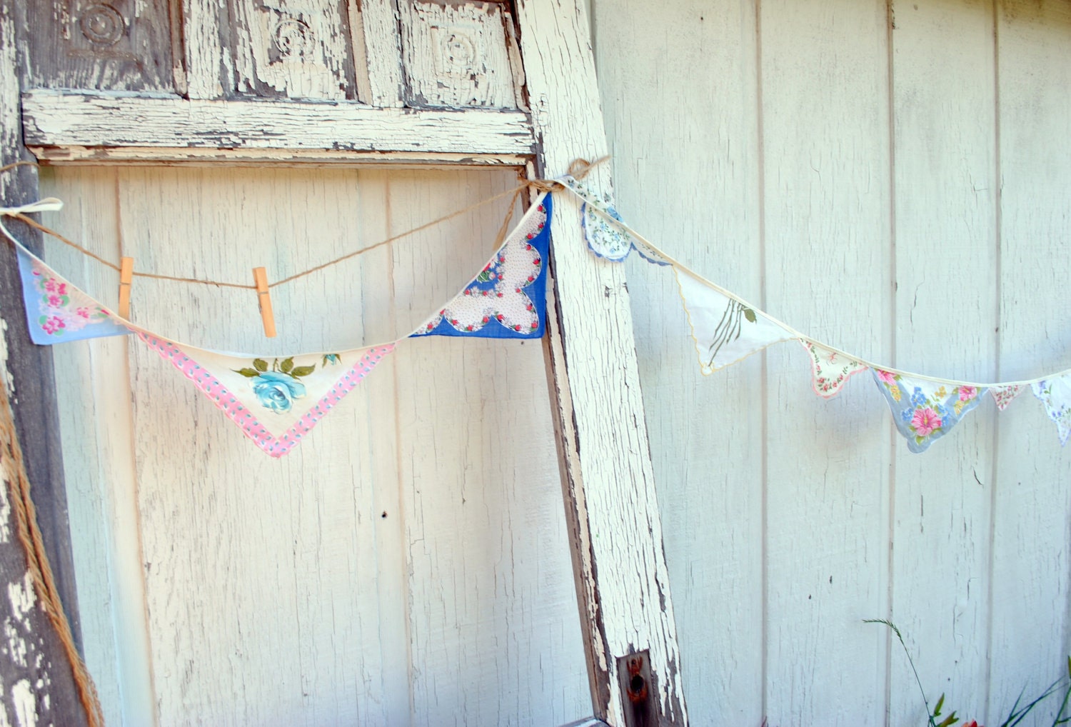 vintage hankie bunting nursery decor photo prop garland