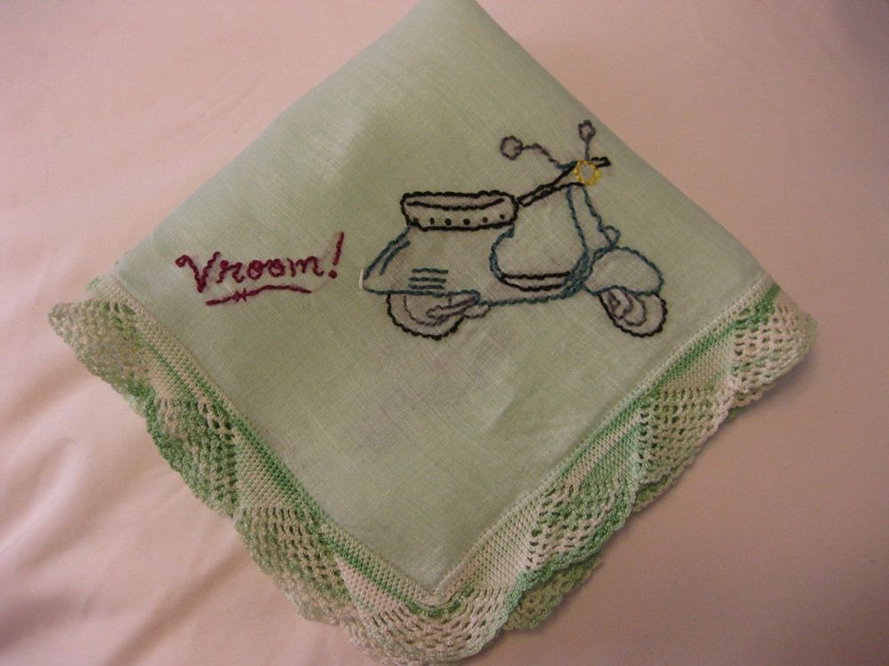Scooter babe hand-embroidered handkerchief