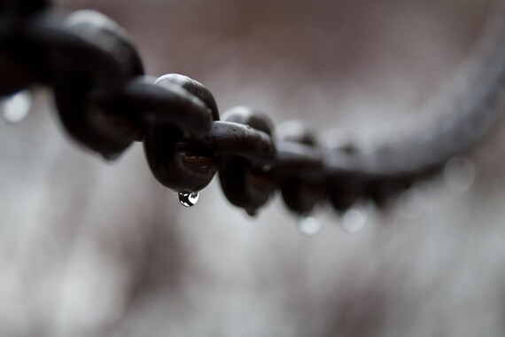 Macro Photo of Drops Hanging from Chain - Fine Art Photo Entitled Steel's Tears - 8 X 12