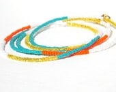 Tangerine and Turquoise Wrap Bracelet, Hues of Orange, Aqua and White - delmarlady