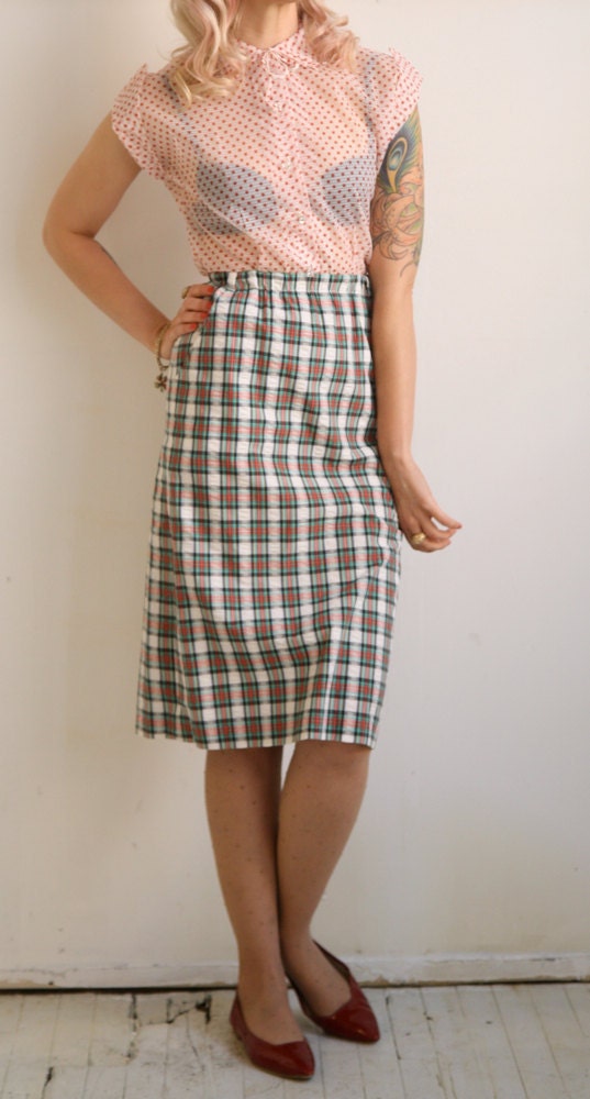 1980s Skirt // Plaid Pencil // Vintage 1980s Pencil Skirt // Xs/S