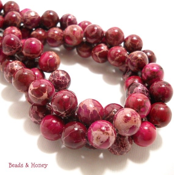 Impression Stone MagentaRed Dark Gemstone Beads by BeadsAndHoney