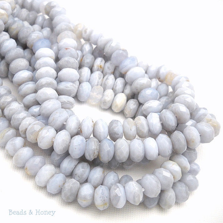 Blue Lace Agate, Natural Gemstone Beads, Rondelle, Faceted, 5x8mm, 27 pcs - ID 877