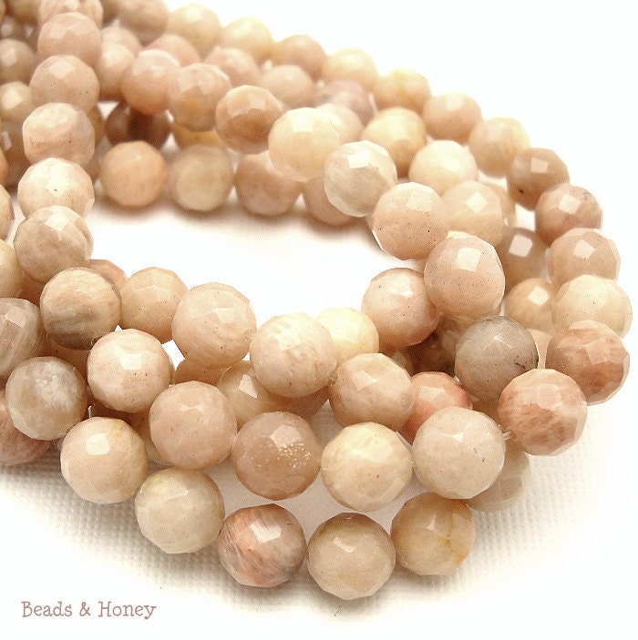 Sunstone, Round, Faceted, 8mm, Small, Natural Gemstone Beads, Sold by Half-Strand, 25pcs - ID 902