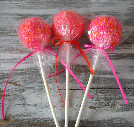 Cake Pops  - Pink and Orange custom made bridal shower, baby shower, wedding, birthday cake pop party favors
