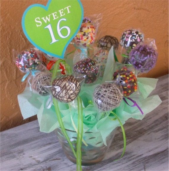Birthday Cake Pops on Sweet 16 Birthday Cake Pops Bouquet By Simplydivinedesserts