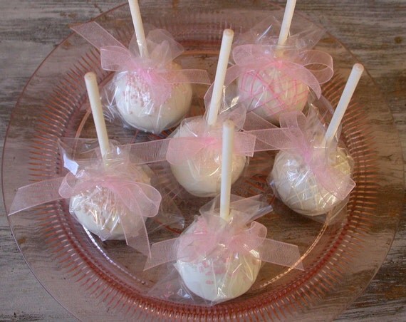 Wedding Cake Pops - White with soft Pink Wedding Bridal Shower Baby Shower Cake Pop Favors Il_570xn