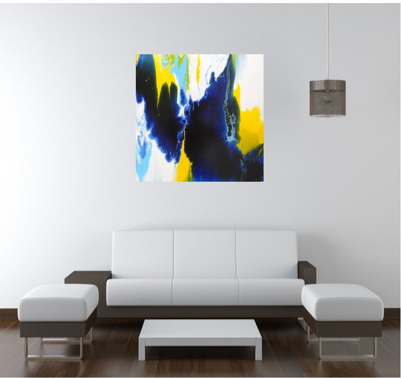 Original Abstract Painting Signed Modern Art - LIQUID ART Technique