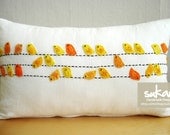Sukan / Yellow Birds White Pillow Cover  Lumbar Pillow Cover