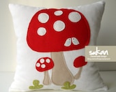 Sukan / Mushrooms White Linen Pillow Cover - 16x16 inch