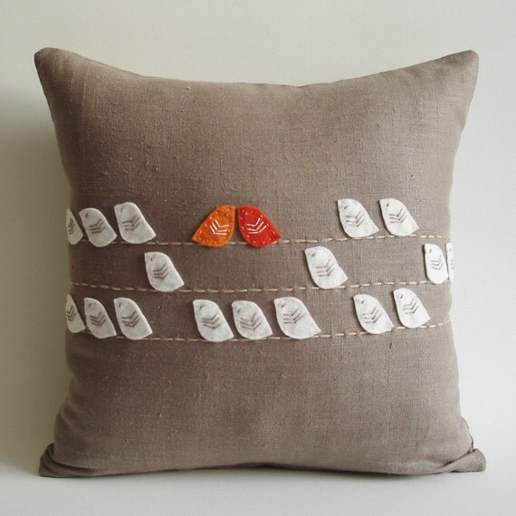 Sukan / Birds Linen Pillow cover - linen pillow covers - linen pillows - linen pillowcases - linen pillow cases luxury -