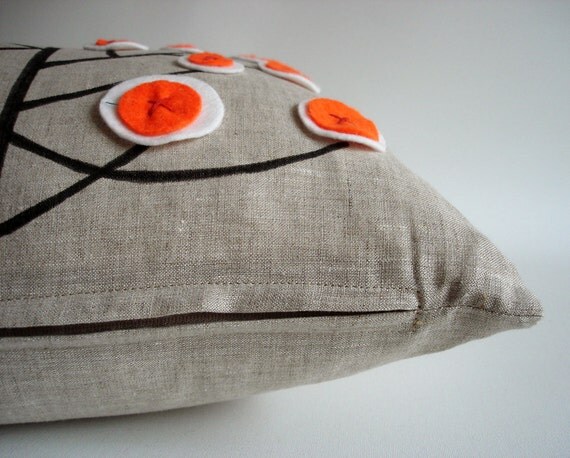 Sukan / Original Pen Pattern Pillow Cover - 12x20 inch - Beige, Black, Orange, White Color