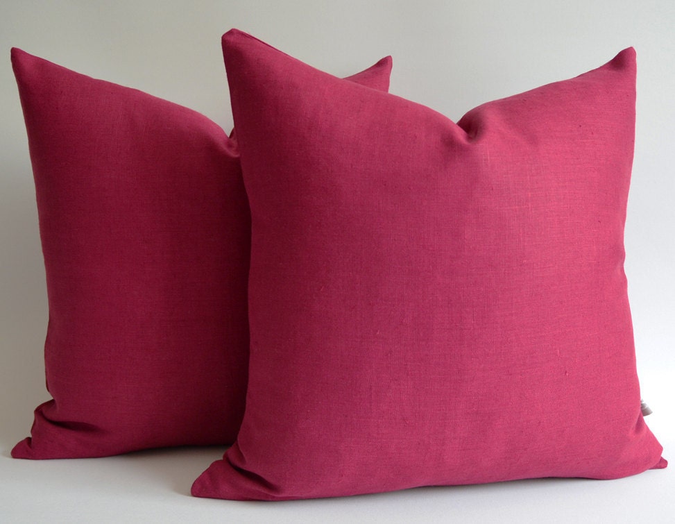 Sukan / SET (2 piece) Dark Red, Cherry Color Linen Pillow Case (Cover, Slip) - 24x24 inch