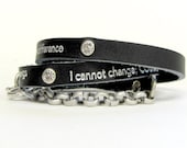 Serenity Prayer Leather Wrap Bracelet Serenity Prayer Jewelry Inspirational Jewelry Spiritual Jewelry Black Wrap Bracelet BLACK SILVER